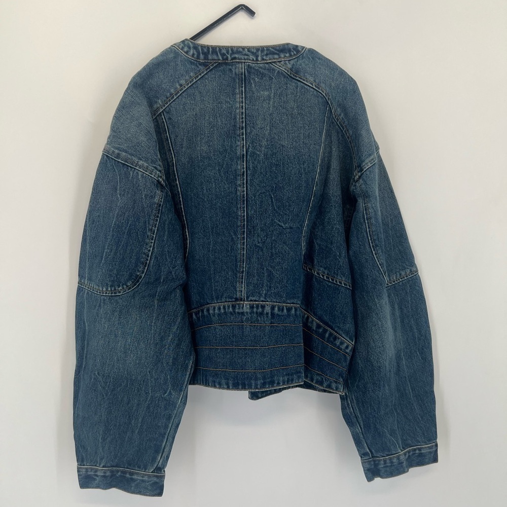 EB Denim Logan Denim Racer Moto Vintage Inspired Wide Tapered Sleeve Zip Jacket - Picture 8 of 9